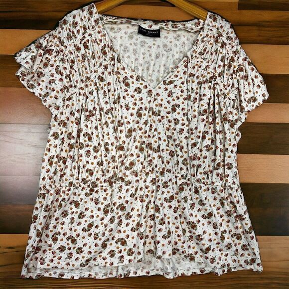 Lane Bryant Blouse Size 18 20 Flutter Sleeve V Neck Blouse Floral Stretchy Boho - Picture 3 of 10